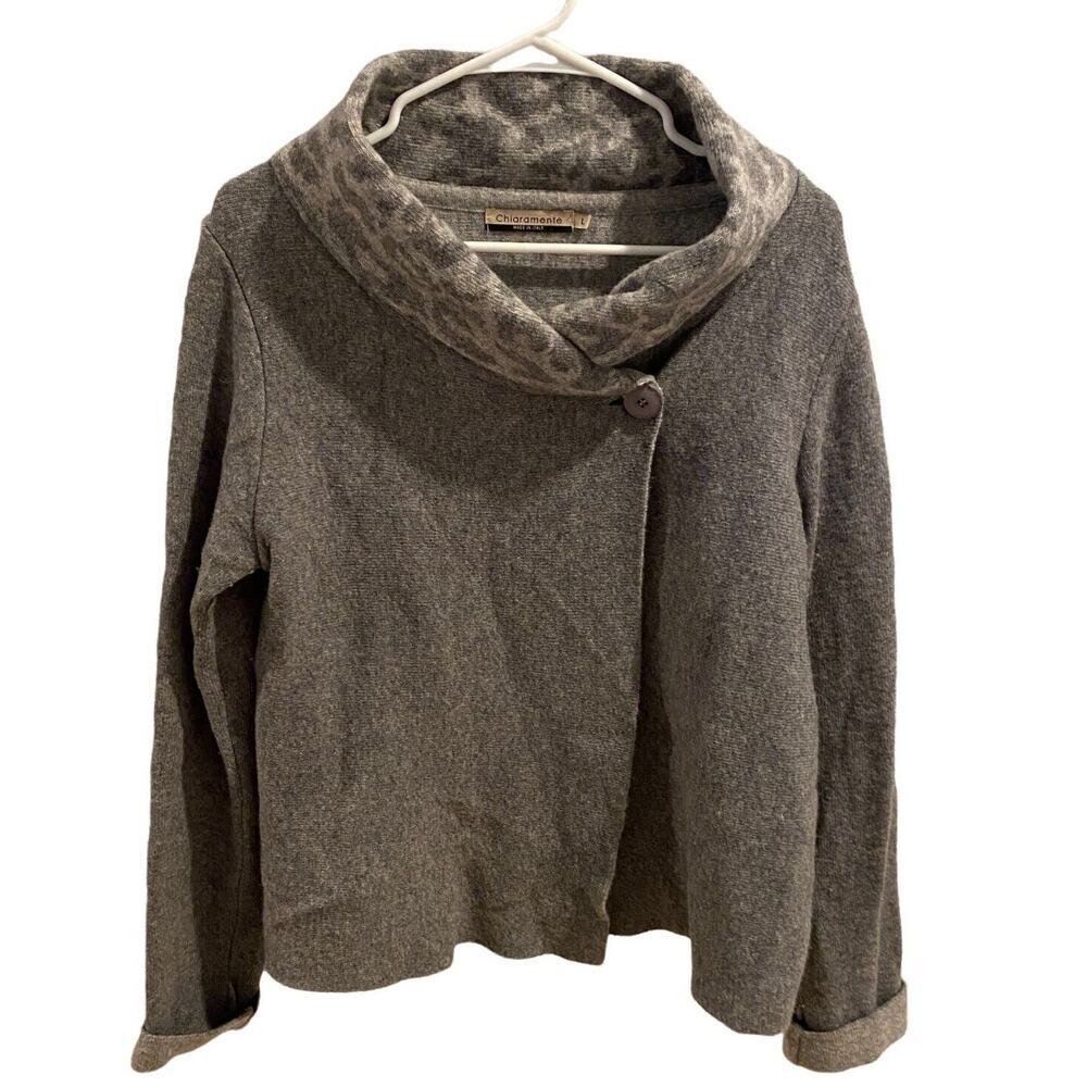Chiaramente Wool Cardigan Women Size L‎ Made in Italy EUC Old Money Minimalist